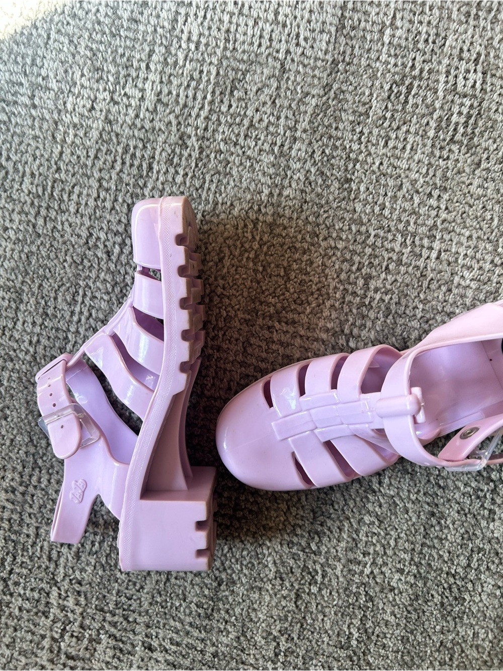 JuJu “Babe” Light Pink/Purple Jelly Heeled Fisherman Sandals